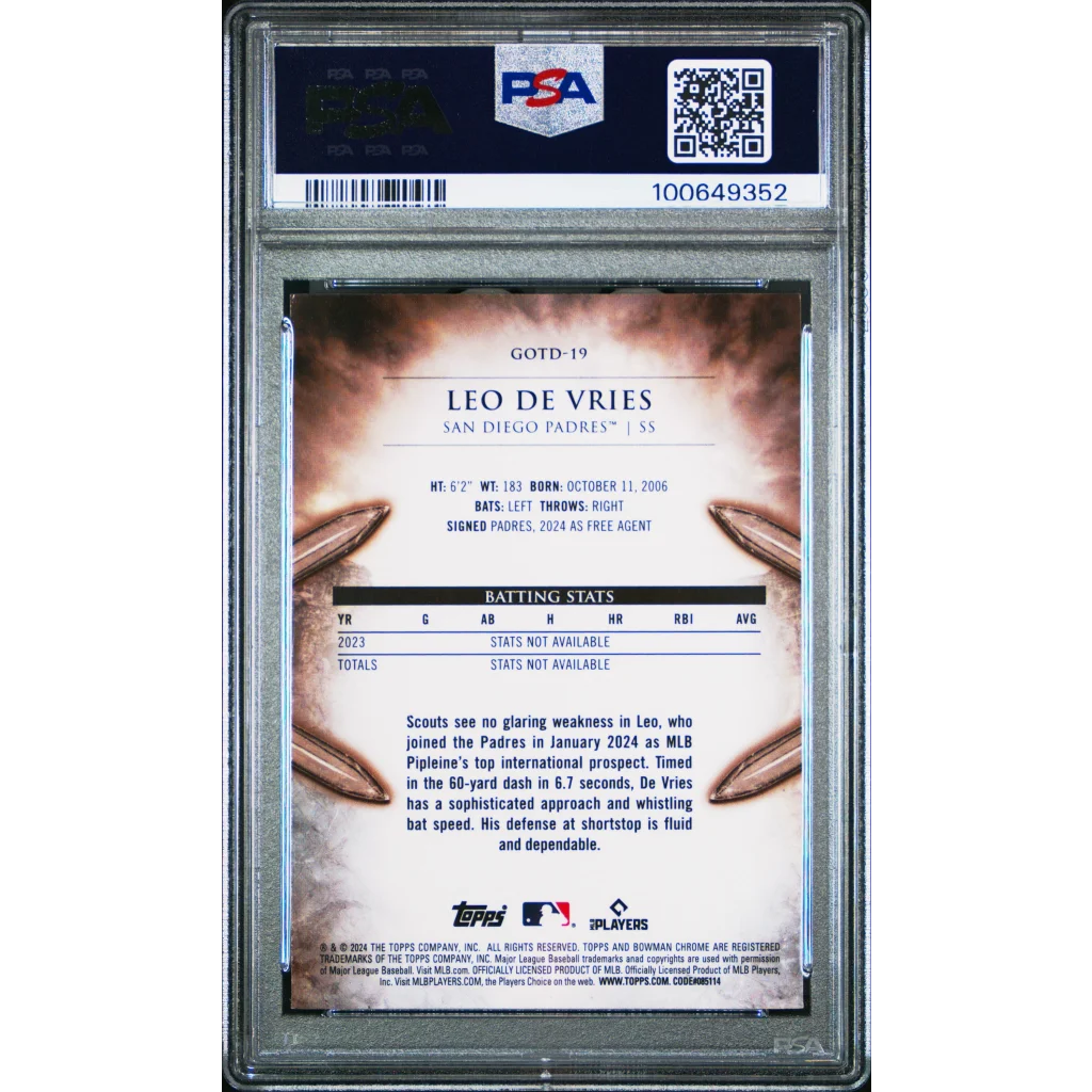 Graded PSA 10 2024 Topps Bowman Chrome Leo De Vries #19 Rookie Card