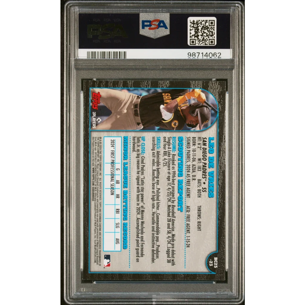 Graded PSA 10 2024 Topps Bowman Chrome Leo De Vries #23 Rookie RC card