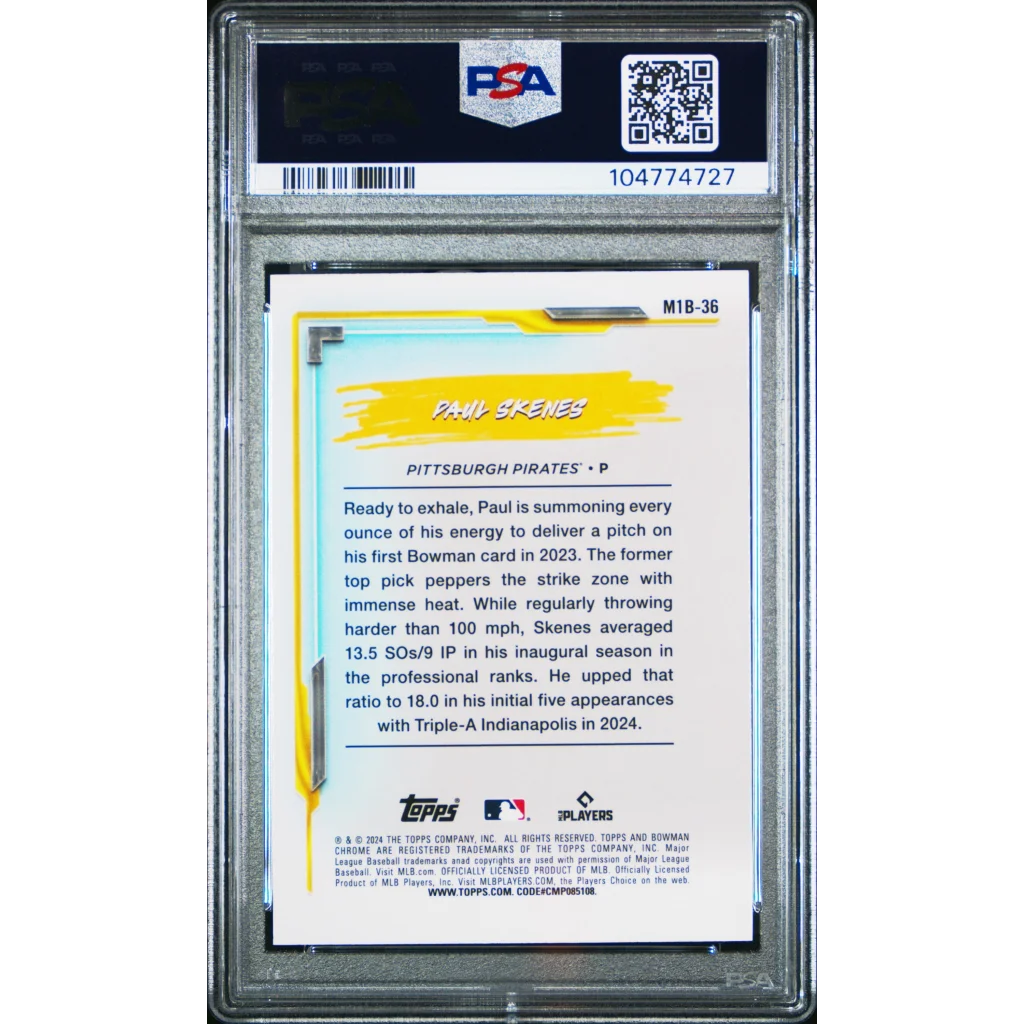 PSA 10 Graded 2024 Topps Bowman Chrome Paul Skenes Rookie Card in Protective Case