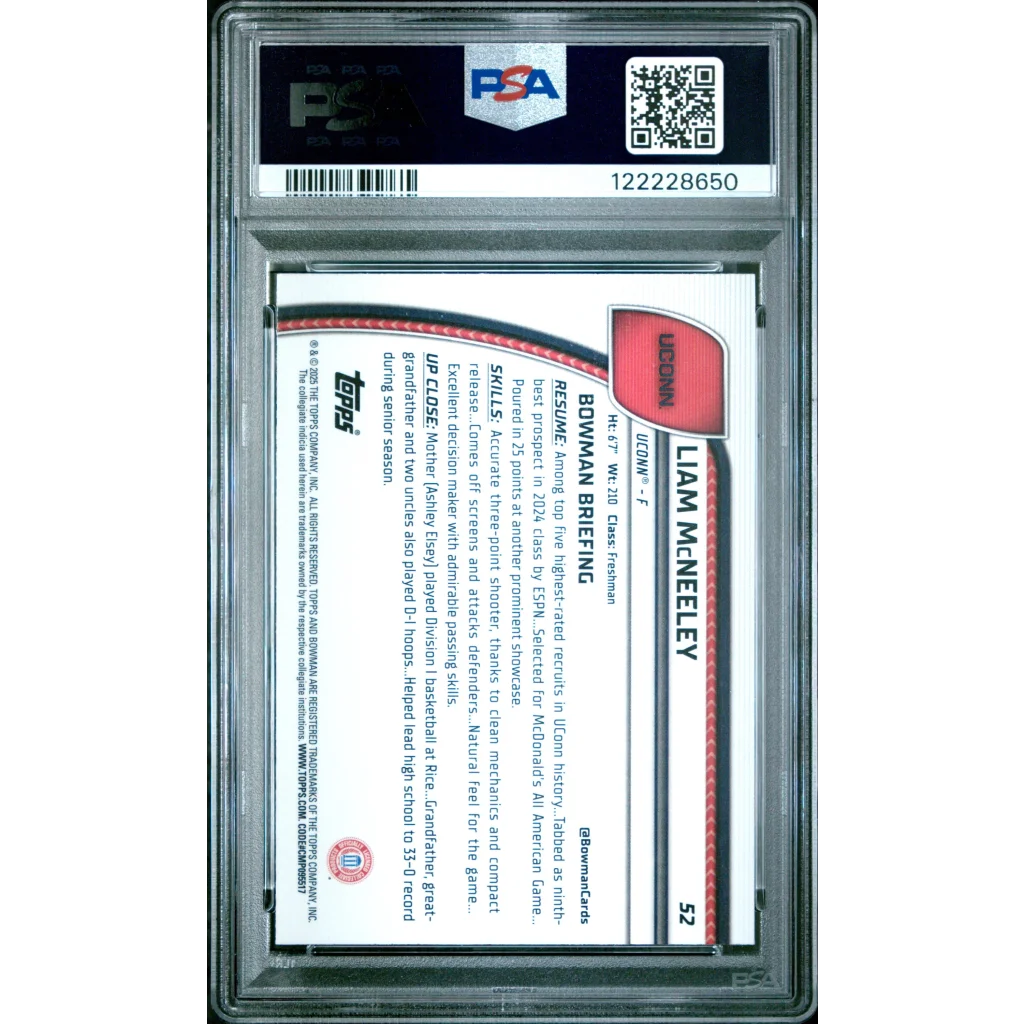 PSA 10 Graded 2024 Topps Bowman Chrome Liam McNeeley Rookie Card