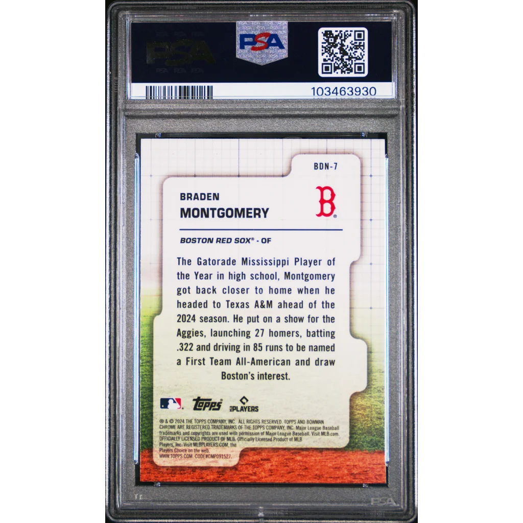 PSA 10 Graded 2024 Topps Bowman Draft Braden Montgomery Boston Red Sox Rookie Card