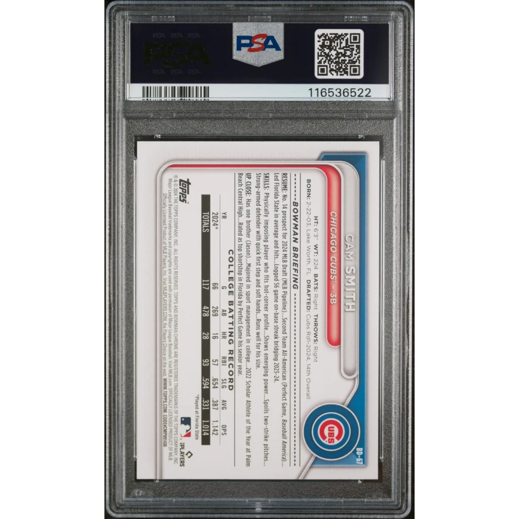 PSA 10 Graded 2024 Topps Bowman Draft Cam Smith Rookie Card #BD67