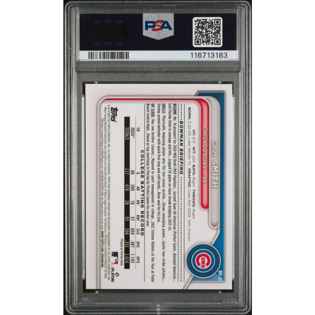 Graded 2024 Topps Bowman Draft Cam Smith PSA 10 Rookie Card