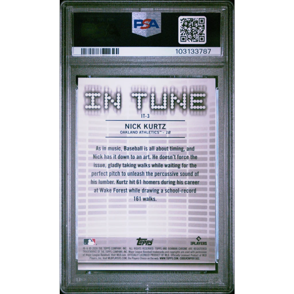 Graded 2024 Topps Bowman Draft Nick Kurtz #IT3 In Tune Rookie RC Baseball Card PSA 10 Gem Mint | PSA 10 Gem Mint Graded Rookie Card | vintageantiquesgifts.com