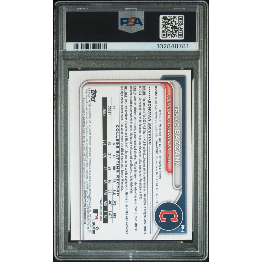 PSA graded 2024 Bowman Draft Travis Bazzana baseball card, perfect for collectors