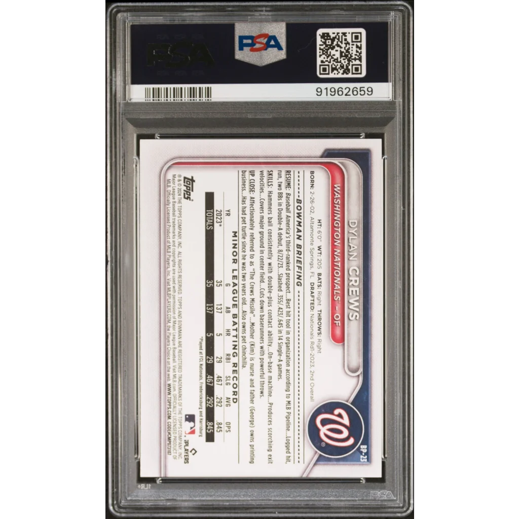Graded 2024 Topps Bowman Dylan Crews #BP23 Paper Prospects Rookie RC Baseball Card PSA 10 Gem Mint | PSA 10 Gem Mint Graded Rookie Card | vintageantiquesgifts.com