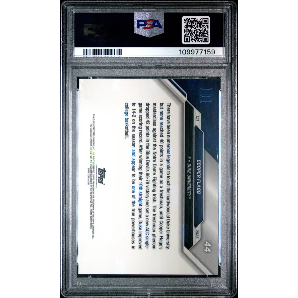 A graded 2024 Cooper Flagg Bowman U Now basketball card in PSA holder