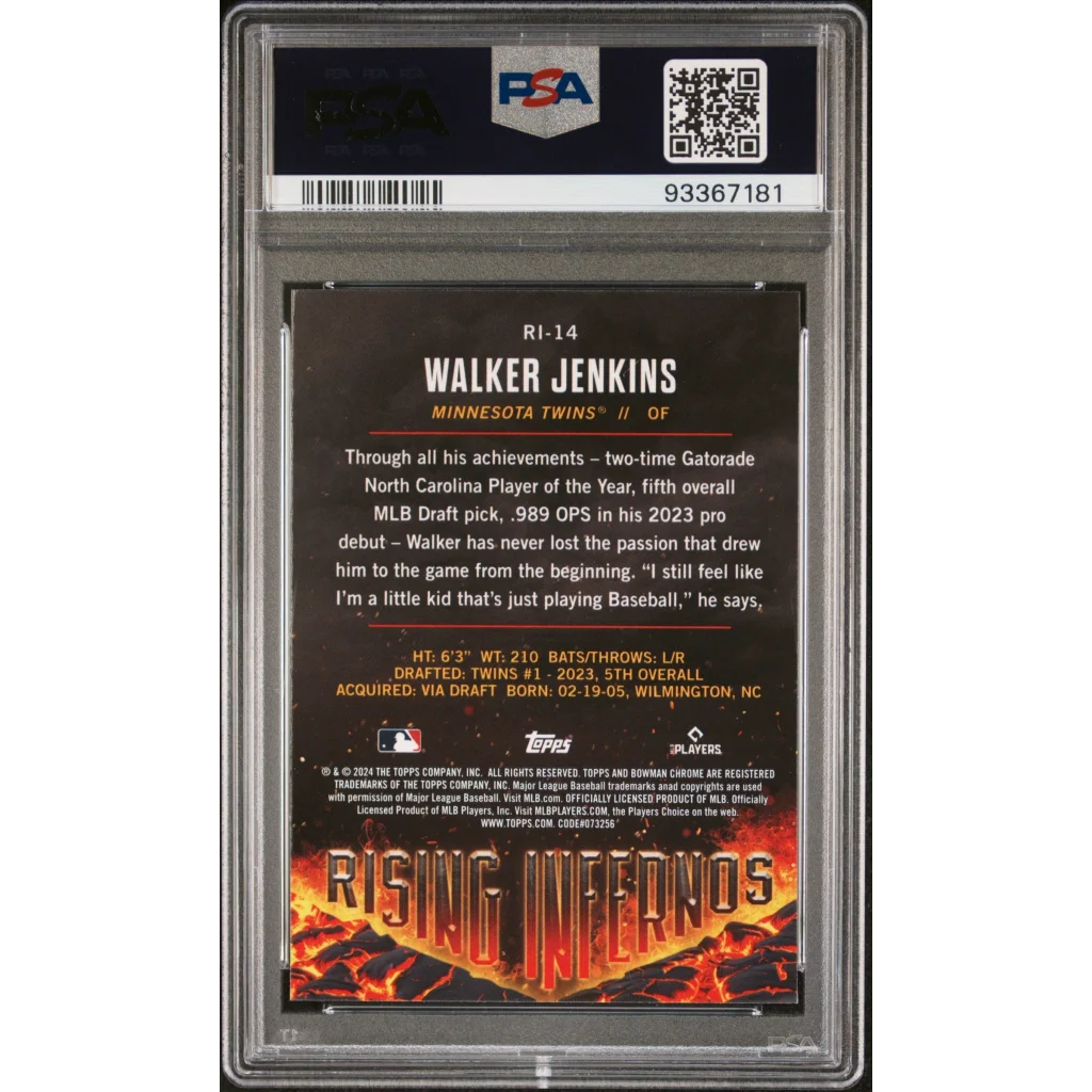 Graded PSA 10 2024 Topps Bowman Walker Jenkins #RI14 Rookie Card
