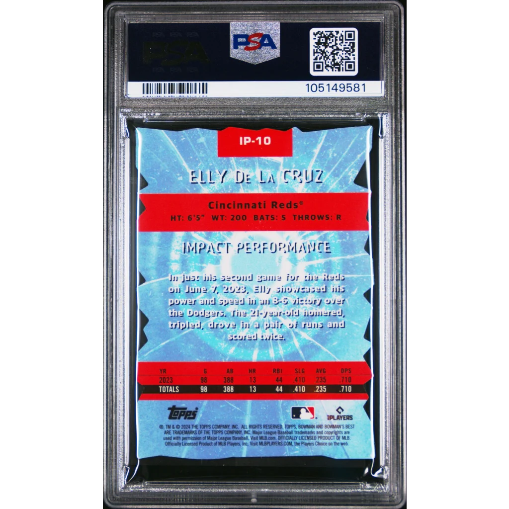Graded 2024 Topps Bowmans Best Elly De La Cruz #IP10 Impact Players Rookie RC Baseball Card PSA 10 Gem Mint | PSA 10 Gem Mint Graded Rookie Card | vintageantiquesgifts.com