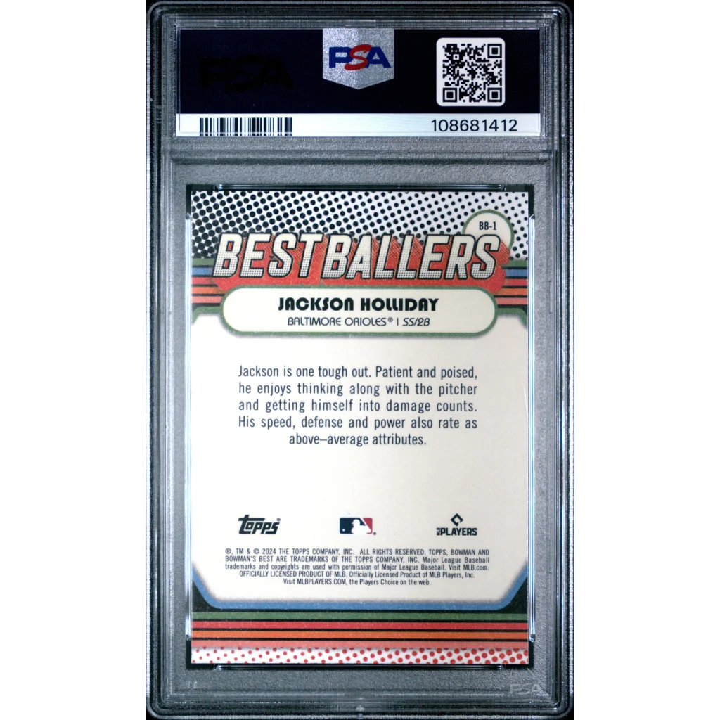 Graded 2024 Topps Bowmans Best Jackson Holliday #BB1 Best Ballers Rookie RC Baseball Card PSA 10 Gem Mint | PSA 10 Gem Mint Graded Rookie Card | vintageantiquesgifts.com