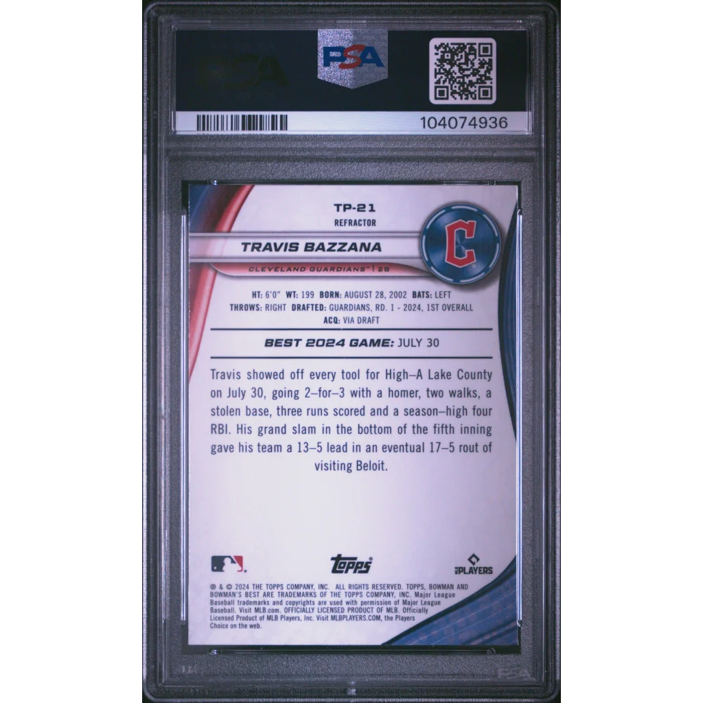 PSA 10 Graded 2024 Topps Bowman Best Travis Bazzana Refractor Rookie Card