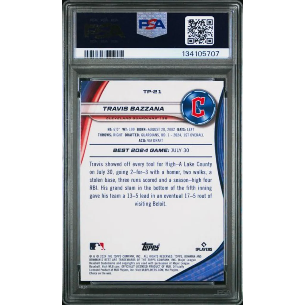 Graded PSA 10 2024 Topps Bowman Best Travis Bazzana #TP21 Rookie Card