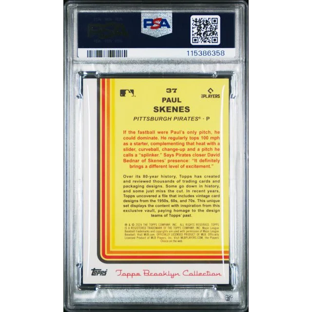 Graded 2024 Topps Brooklyn Collection Paul Skenes #37 /25 Orange Rookie RC Baseball Card PSA 10 Gem Mint
