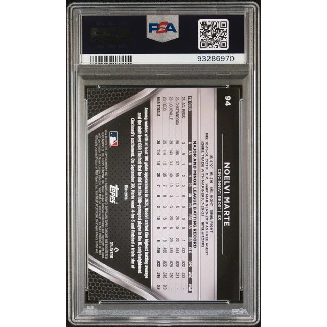 Graded 2024 Topps Chrome Black Noelvi Marte #94 Rookie RC Baseball Card PSA 10 Gem Mint