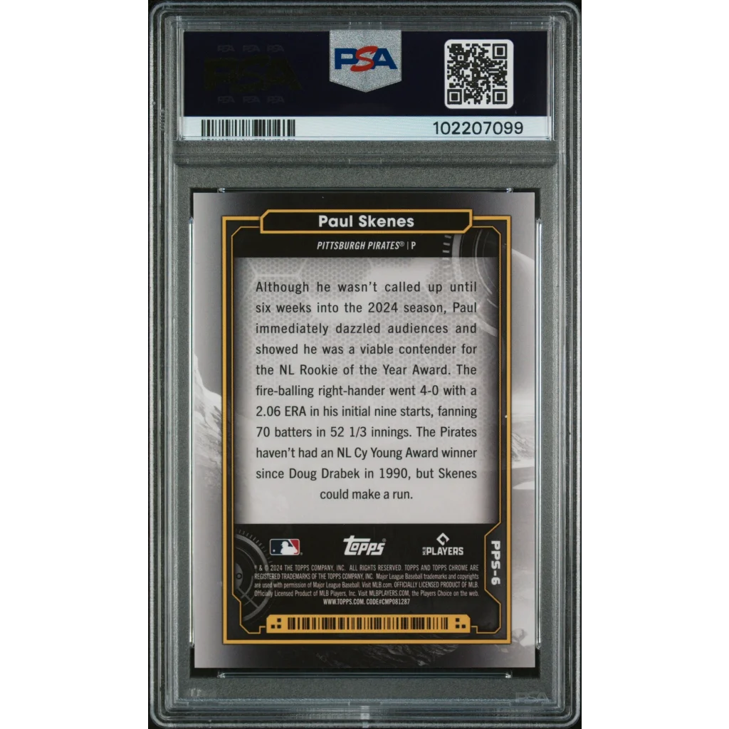 Graded Paul Skenes Topps Chrome Cosmic sports card with authentication