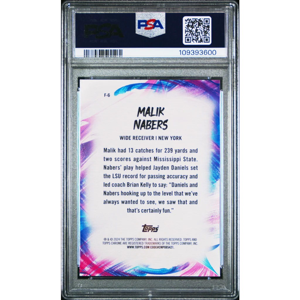 Graded Malik Nabers 2024 Topps Chrome Finesse Rookie Card in PSA holder
