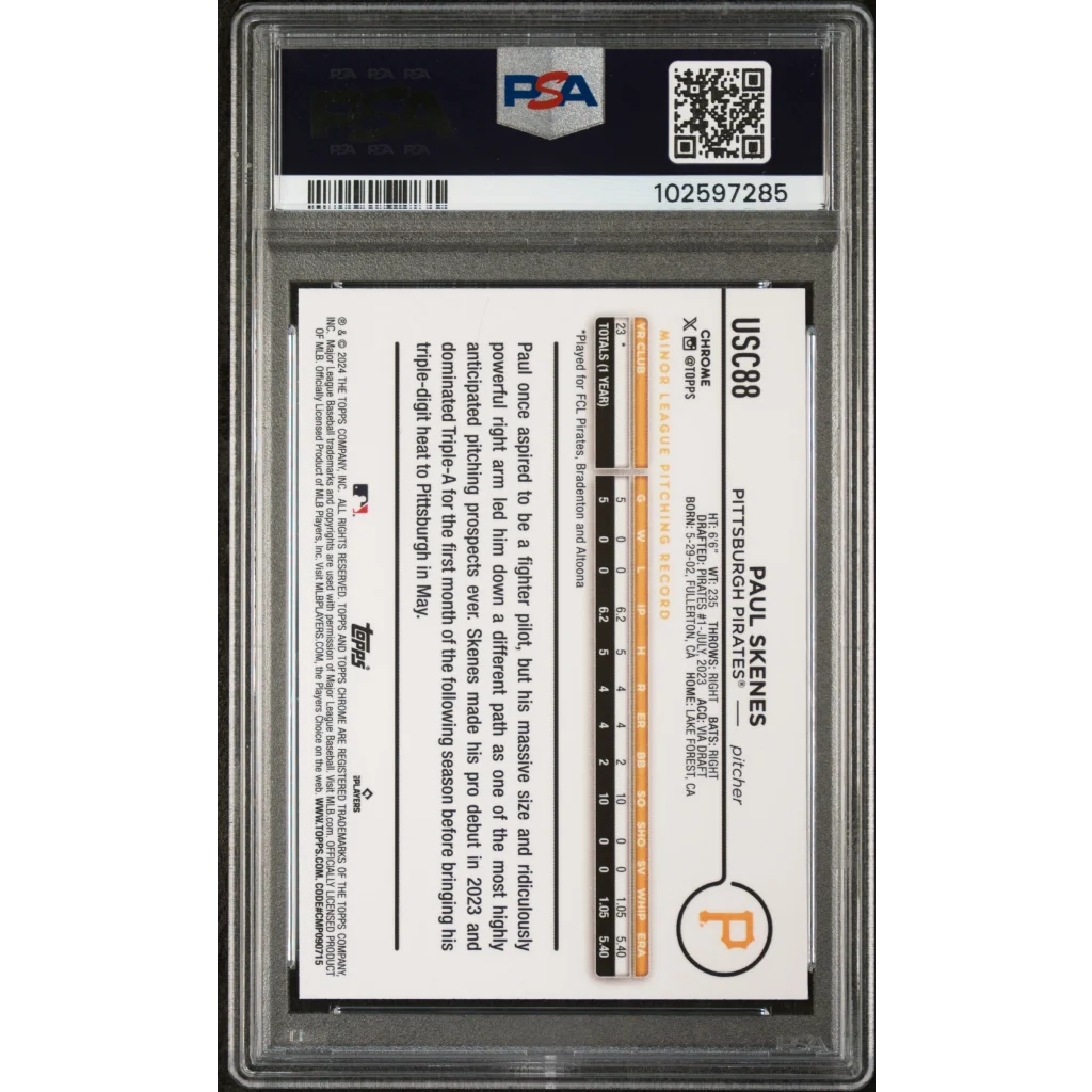 Graded 2024 Topps Chrome Update Paul Skenes #USC88 Rookie RC Baseball Card PSA 10 Gem Mint | PSA 10 Gem Mint Graded Rookie Card | vintageantiquesgifts.com