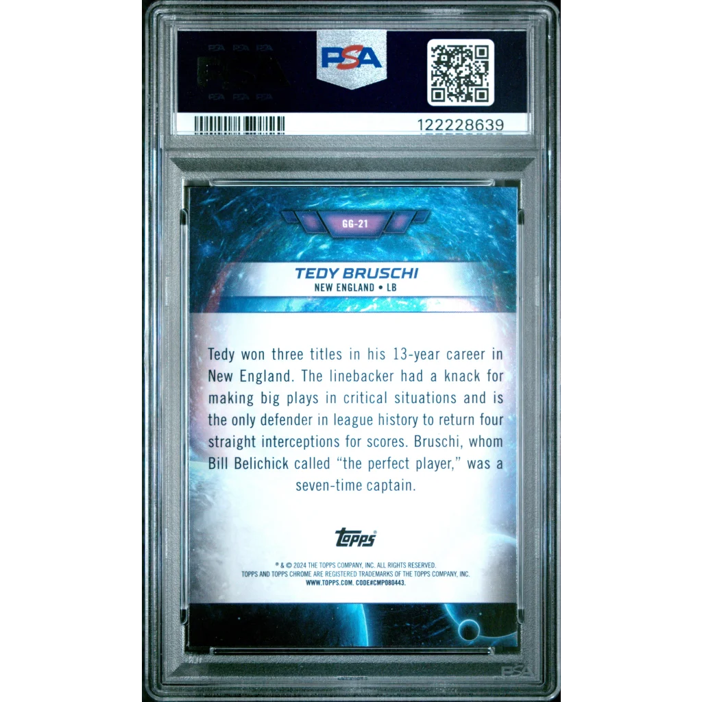 Graded 2024 Topps Cosmic Chrome Tedy Bruschi #GG21 Galaxy Greats Football Card PSA 10 Gem Mint