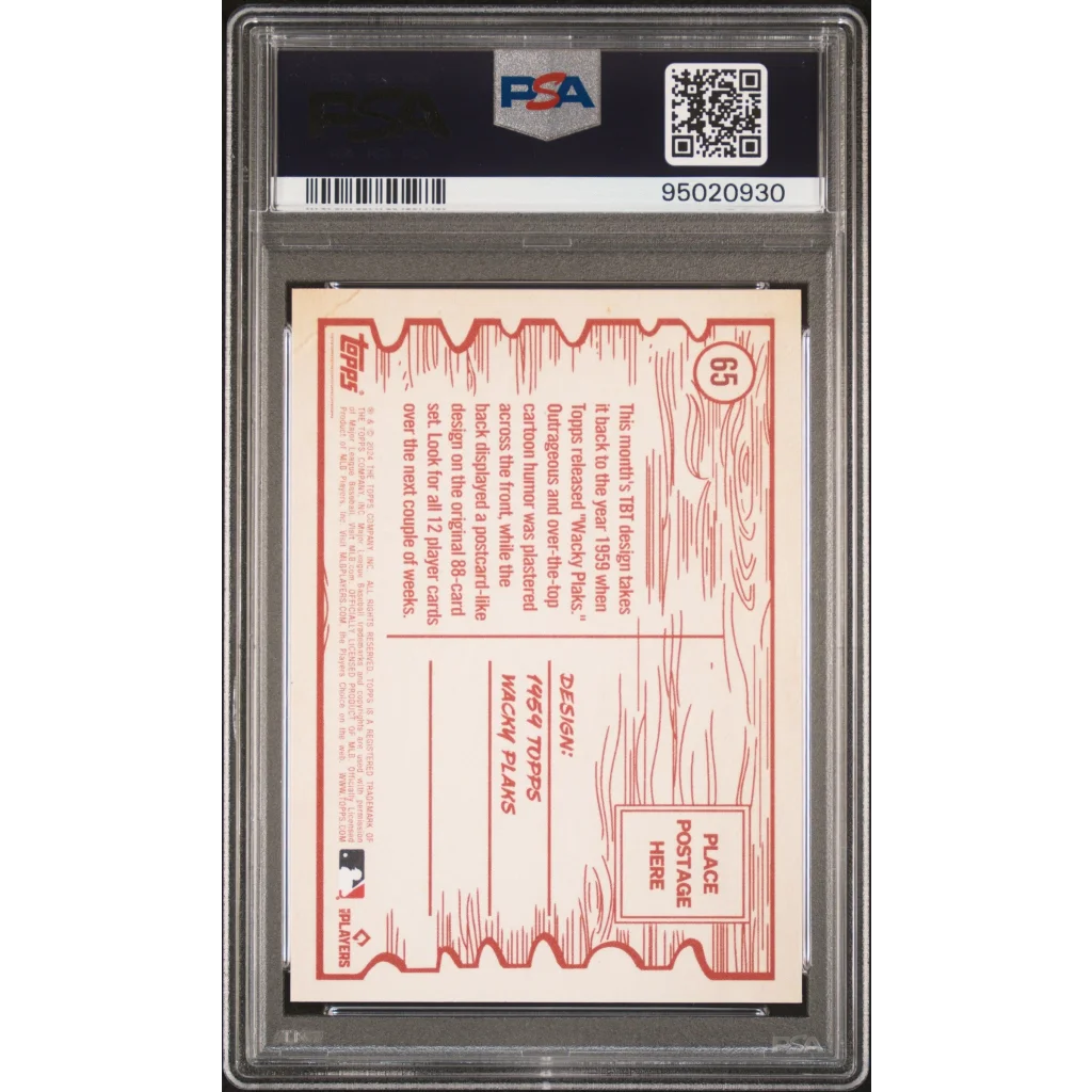 A graded vintage Topps Wacky Plans trading card from the Elly De La Cruz throwback collection