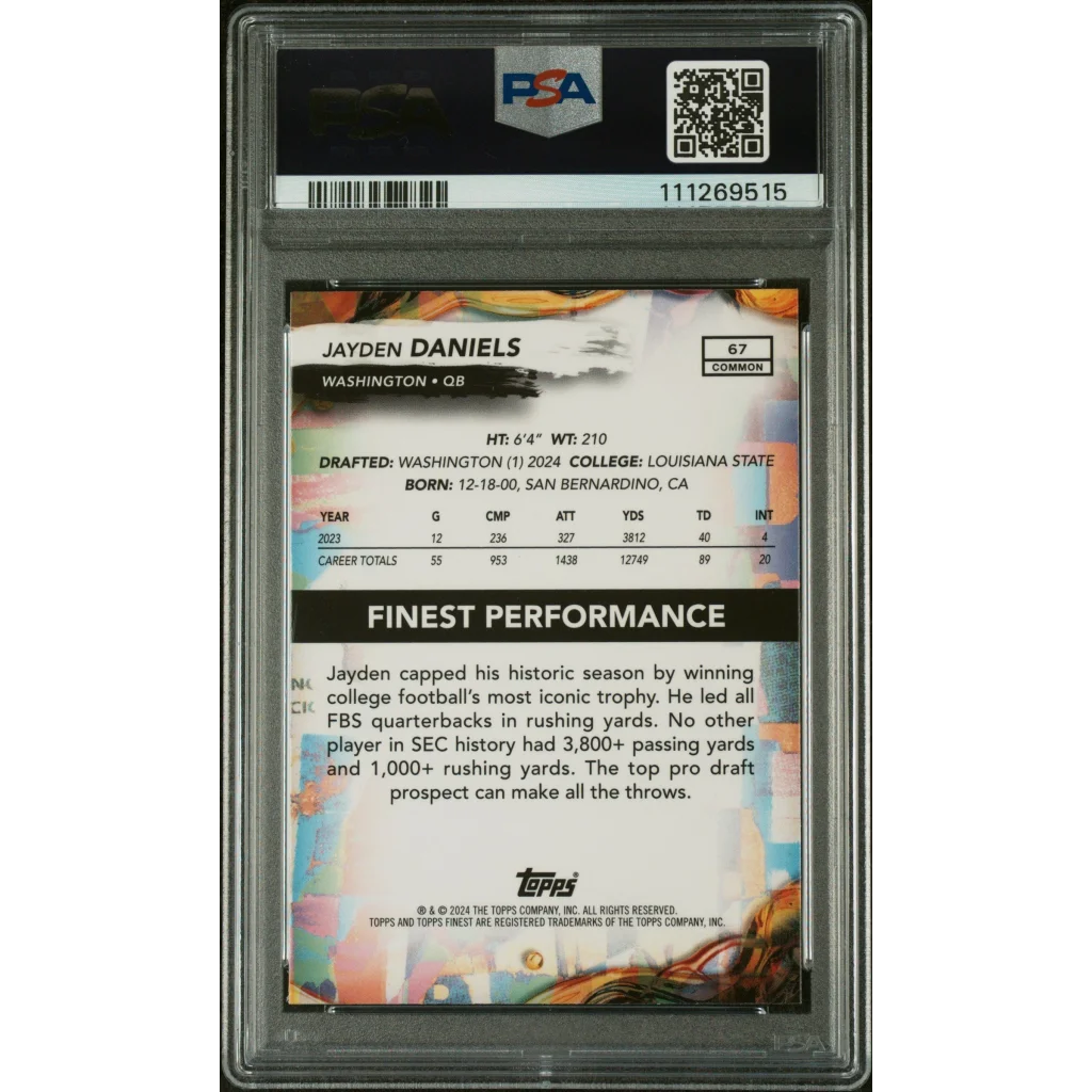 Graded 2024 Topps Finest Jayden Daniels #67 Rookie RC Football Card PSA 10 Gem Mint | PSA 10 Gem Mint Graded Rookie Card | vintageantiquesgifts.com