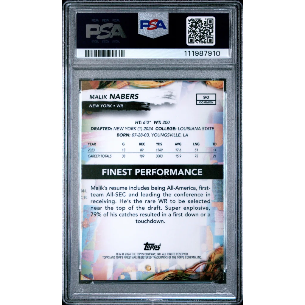 PSA Graded 2024 Finest Malik Nabers Rookie Card sports trading card image