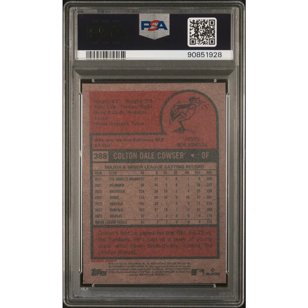 Graded Colton Cowser 2024 Topps Heritage Baseball Card in PSA case