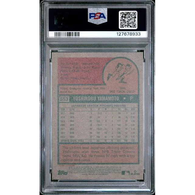 Graded 2024 Topps Heritage Yoshinobu Yamamoto #553 Aqua Rookie PSA 9 Slab