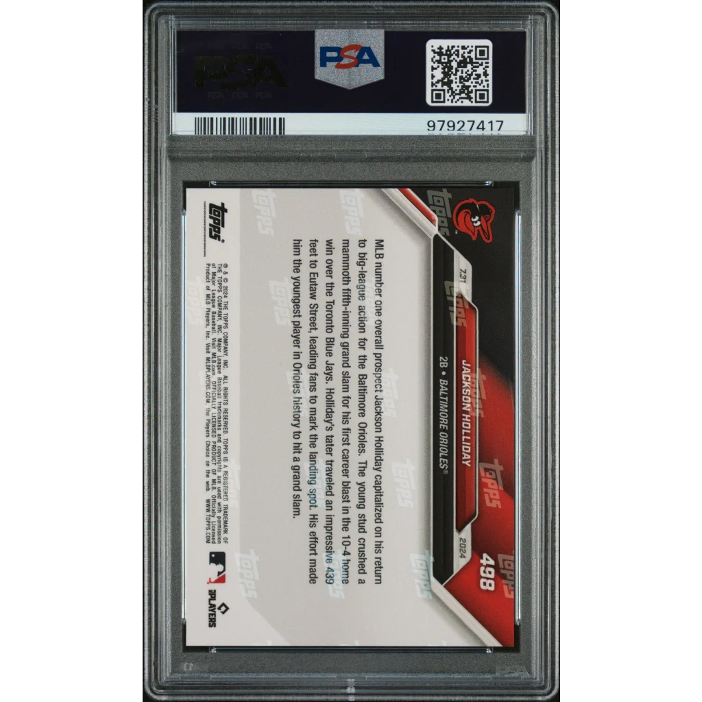 Graded 2024 Topps Now Jackson Holliday Baseball Card in PSA case