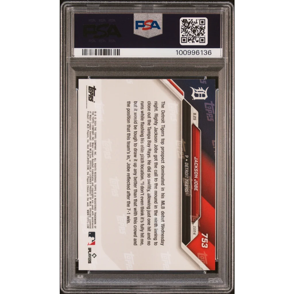 Graded 2024 Topps Now Jackson Jobe #753 Rookie RC Baseball Card PSA 10 Gem Mint | PSA 10 Gem Mint Graded Rookie Card | vintageantiquesgifts.com