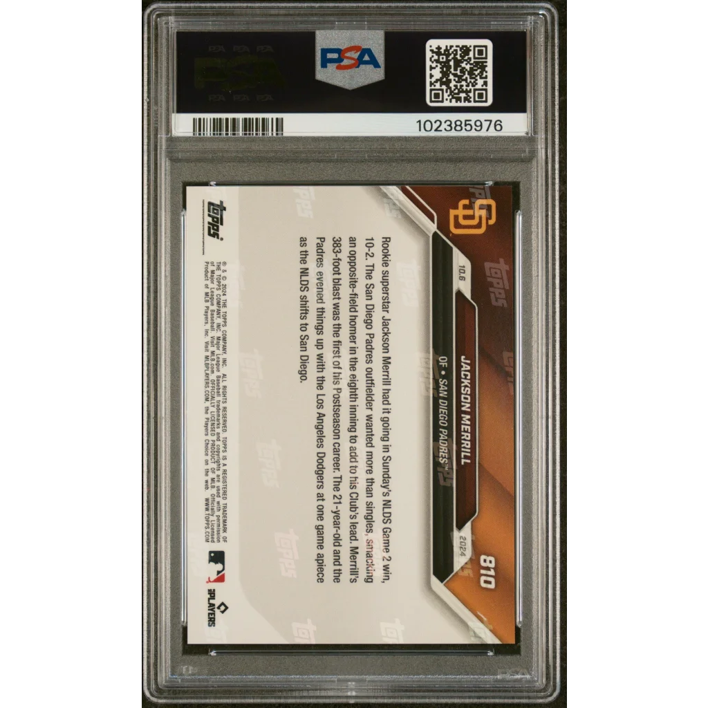 PSA graded Jackson Merrill baseball card in protective slab for collectors