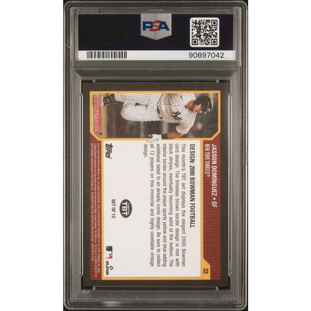 Jasson Dominguez 2000 Bowman PSA graded baseball card in protective case