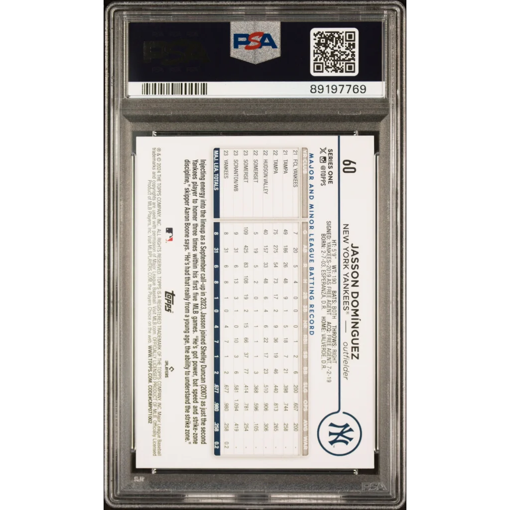 PSA graded 2024 Topps Jasson Dominguez baseball card for collectors