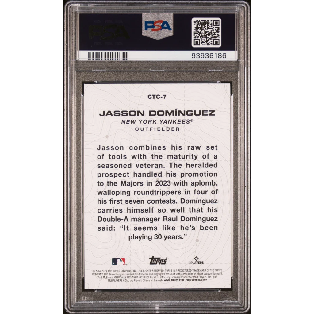 Graded 2024 Topps Jasson Dominguez #CTC7 City to City Rookie RC Baseball Card PSA 10 Gem Mint | PSA 10 Gem Mint Graded Rookie Card | vintageantiquesgifts.com
