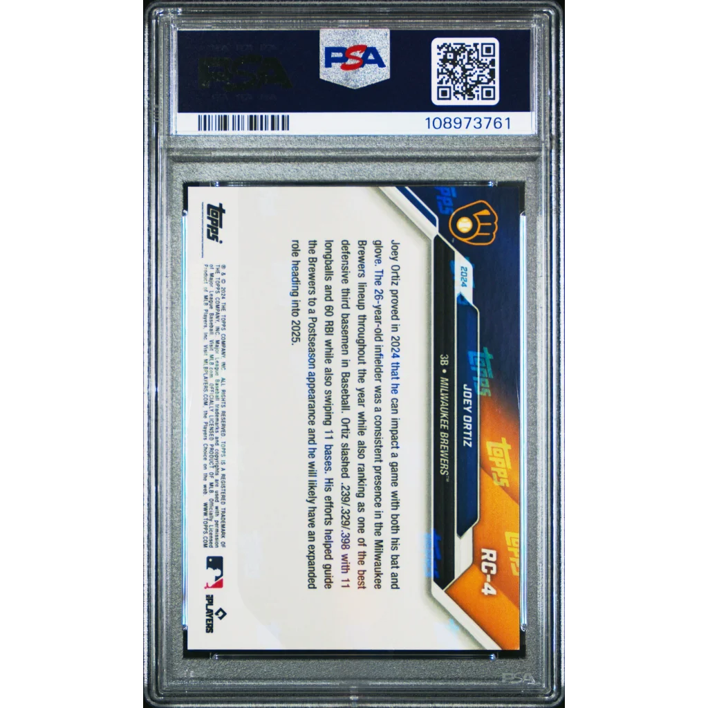 Graded Joey Ortiz 2024 Topps Now Rookie Cup Baseball Card in PSA case