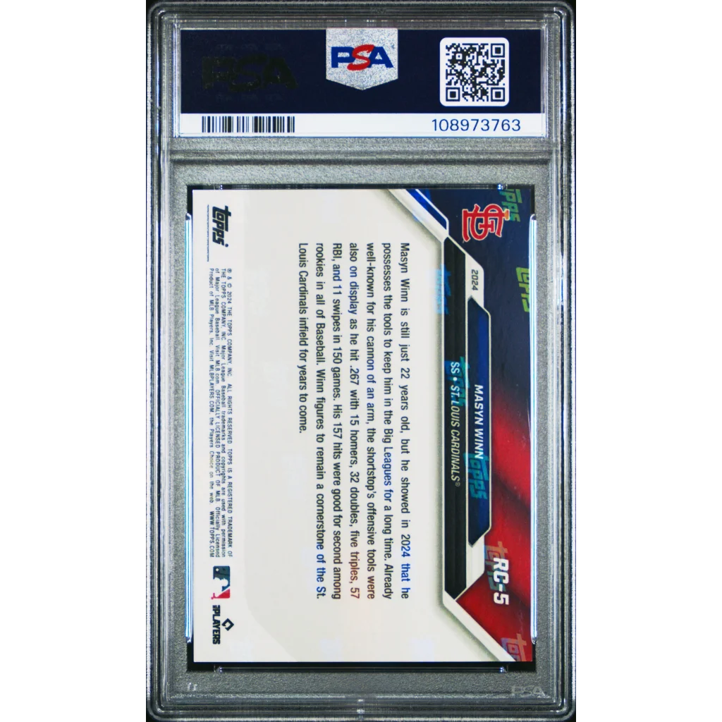 Graded Masyn Winn 2024 Topps Now Rookie Cup Baseball Card in PSA case