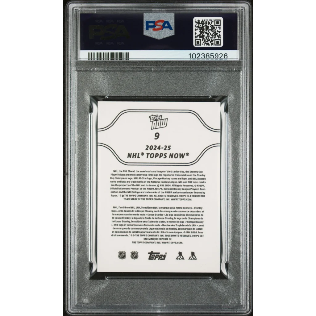 Graded 2024-25 NHL Topps Now hockey card with PSA 9 Gem Mint status