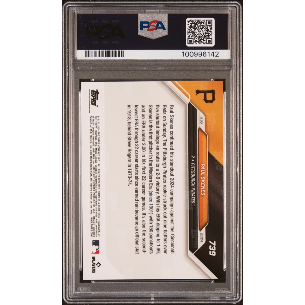 Graded PSA 10 Gem Mint Paul Skenes 2024 Topps Now Rookie Card in clear slab