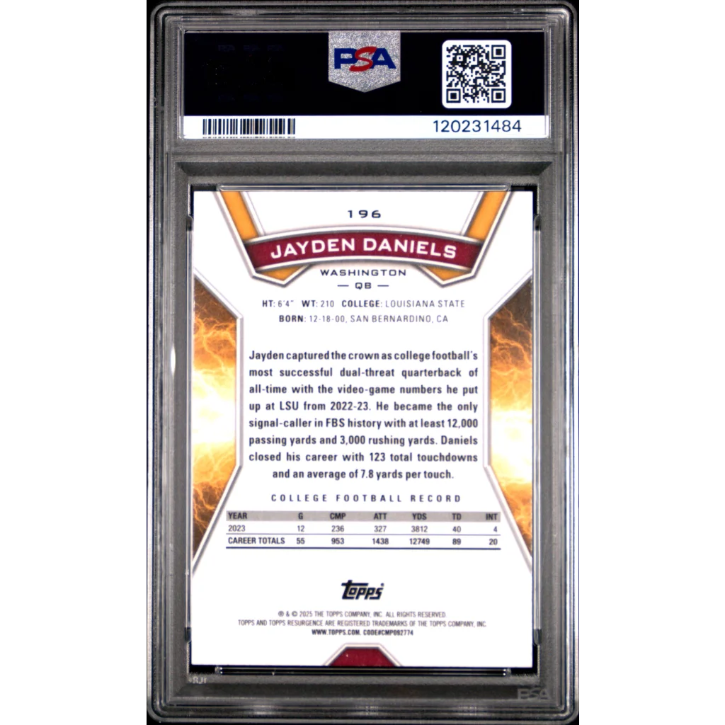 Graded 2024 Topps Resurgence Jayden Daniels #196 Rookie RC Football Card PSA 10 Gem Mint | PSA 10 Gem Mint Graded Rookie Card | vintageantiquesgifts.com