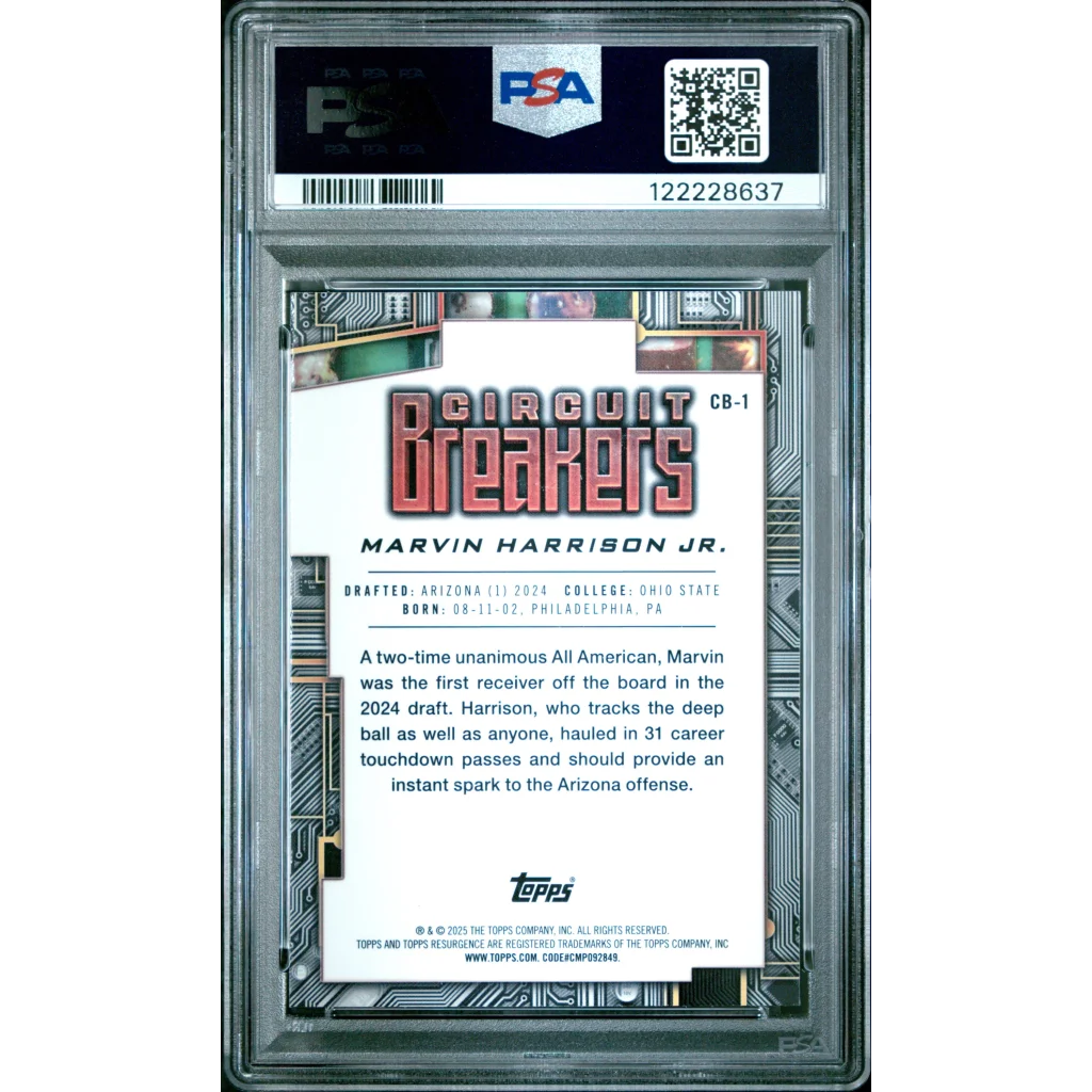 Graded 2024 Topps Resurgence Marvin Harrison Jr #CB1 Circuit Breakers Teal Surge /150 Rookie RC Football Card PSA 10 Gem Mint | PSA 10 Gem Mint Graded Rookie Card | vintageantiquesgifts.com
