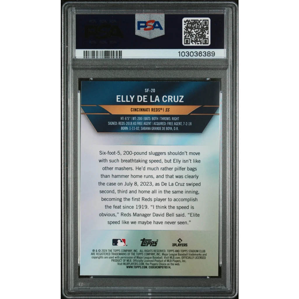 Graded 2024 Topps Stadium Club Elly De La Cruz #SF20 Special Forces Rookie RC Baseball Card PSA 10 Gem Mint | PSA 10 Gem Mint Graded Rookie Card | vintageantiquesgifts.com