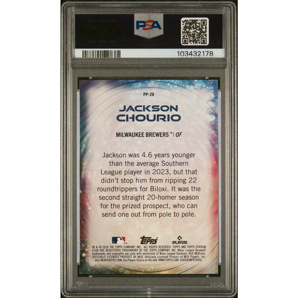 Graded PSA 10 Jackson Chourio Rookie Card Gem Mint Perfect Grade baseball card