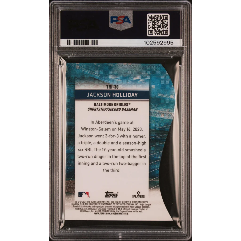 Graded 2024 Topps Stadium Club Jackson Holliday #TRI30 Triumvirates Rookie RC Baseball Card PSA 10 Gem Mint | PSA 10 Gem Mint Graded Rookie Card | vintageantiquesgifts.com