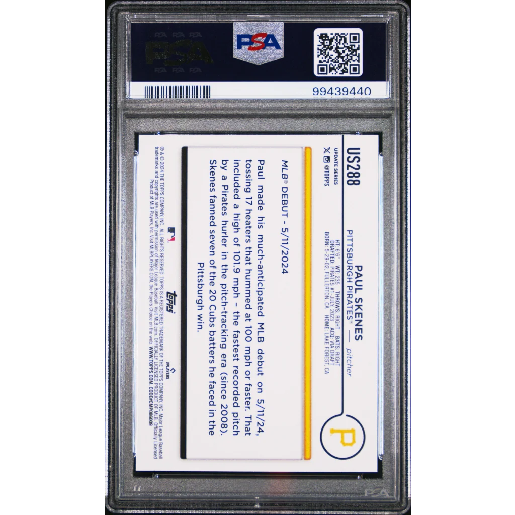 Graded 2024 Topps Update Paul Skenes #US288 Rookie RC Baseball Card PSA 10 Gem Mint | PSA 10 Gem Mint Graded Rookie Card | vintageantiquesgifts.com