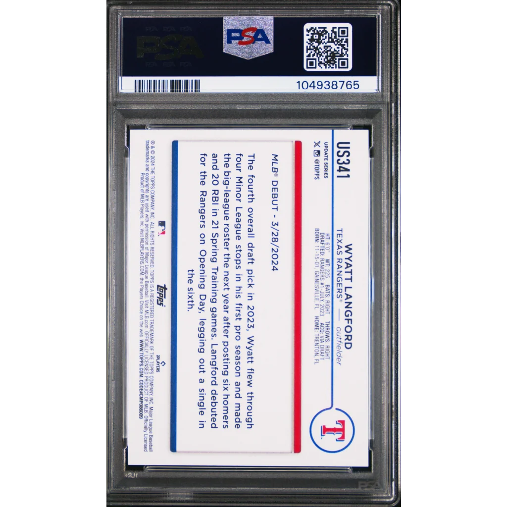 Graded PSA 10 2024 Topps Update Wyatt Langford #US341 Rookie RC Card