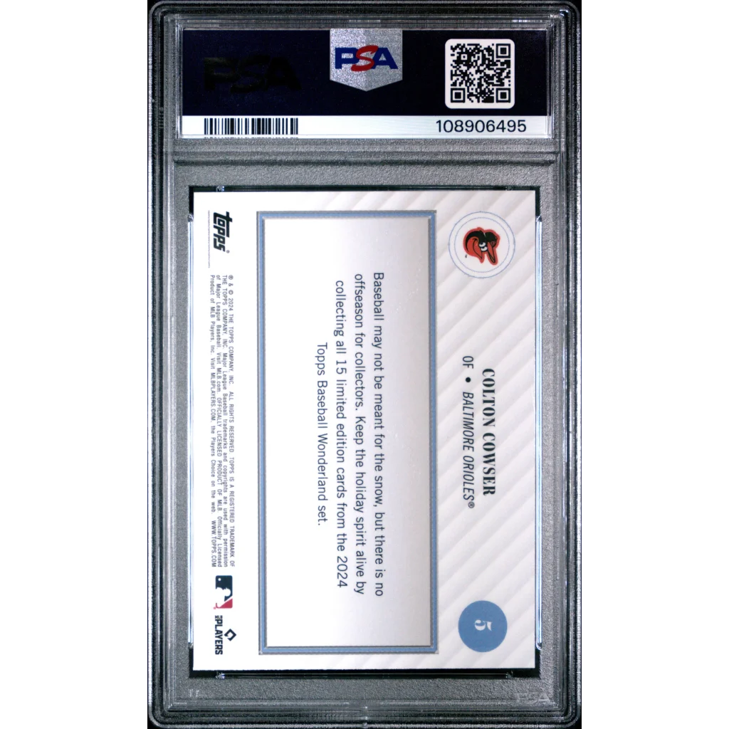 A graded 2024 Topps Wonderland Colton Cowser Baseball Card in PSA case