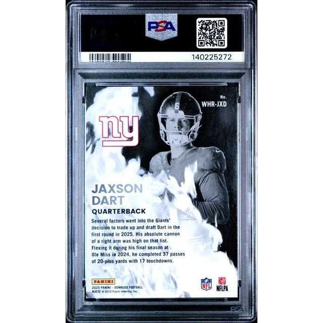 Graded PSA 10 2025 Donruss Jaxson Dart White Hot Rookies rookie card