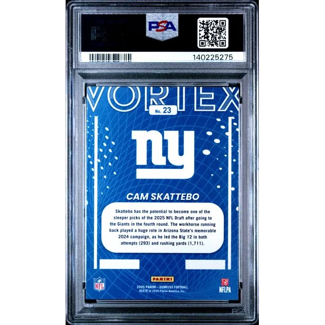 Graded 2025 Panini Donruss Cam Skattebo 23 Vortex Rookie RC Football Card PSA 10 Gem Mint | PSA 10 Gem Mint Graded Rookie Card | vintageantiquesgifts.com