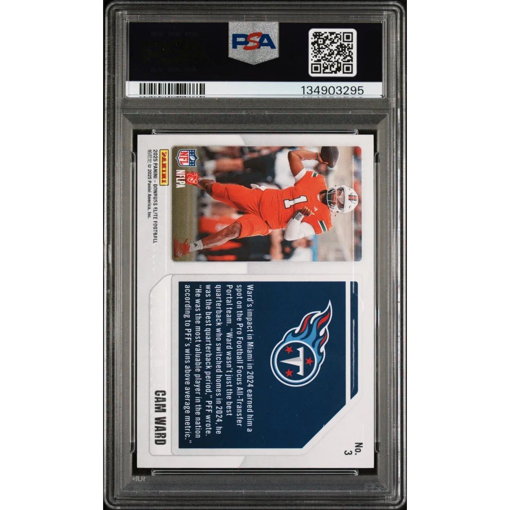 Graded 2025 Panini Donruss Elite Cam Ward #3 Extra Edition /799 Rookie RC Football Card PSA 10 Gem Mint | PSA 10 Gem Mint Graded Rookie Card | vintageantiquesgifts.com