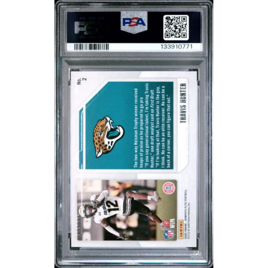 Graded 2025 Panini Donruss Elite Travis Hunter #2 Extra Edition /799 Rookie RC Football Card PSA 10 Gem Mint | PSA 10 Gem Mint Graded Rookie Card | vintageantiquesgifts.com