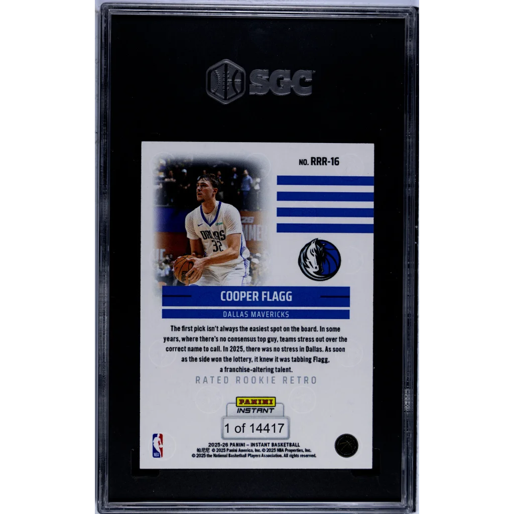 Graded 2025 Panini Instant Cooper Flagg #RRR16 Rated Rookie Retro Rookie RC Basketball Card SGC 10 Gem Mint | SGC 10 Gem Mint Graded Rookie Card | vintageantiquesgifts.com